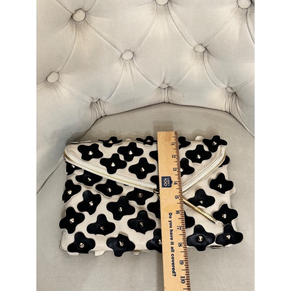 Henri Bendel Black Floral Studded Cream Leather Chain Shoulder Bag - Picture 10 of 10